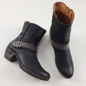 Pikolinos Rotterdam Leather Moto Boot Womens 8.5 39 Black Side Zip Buckle Strap